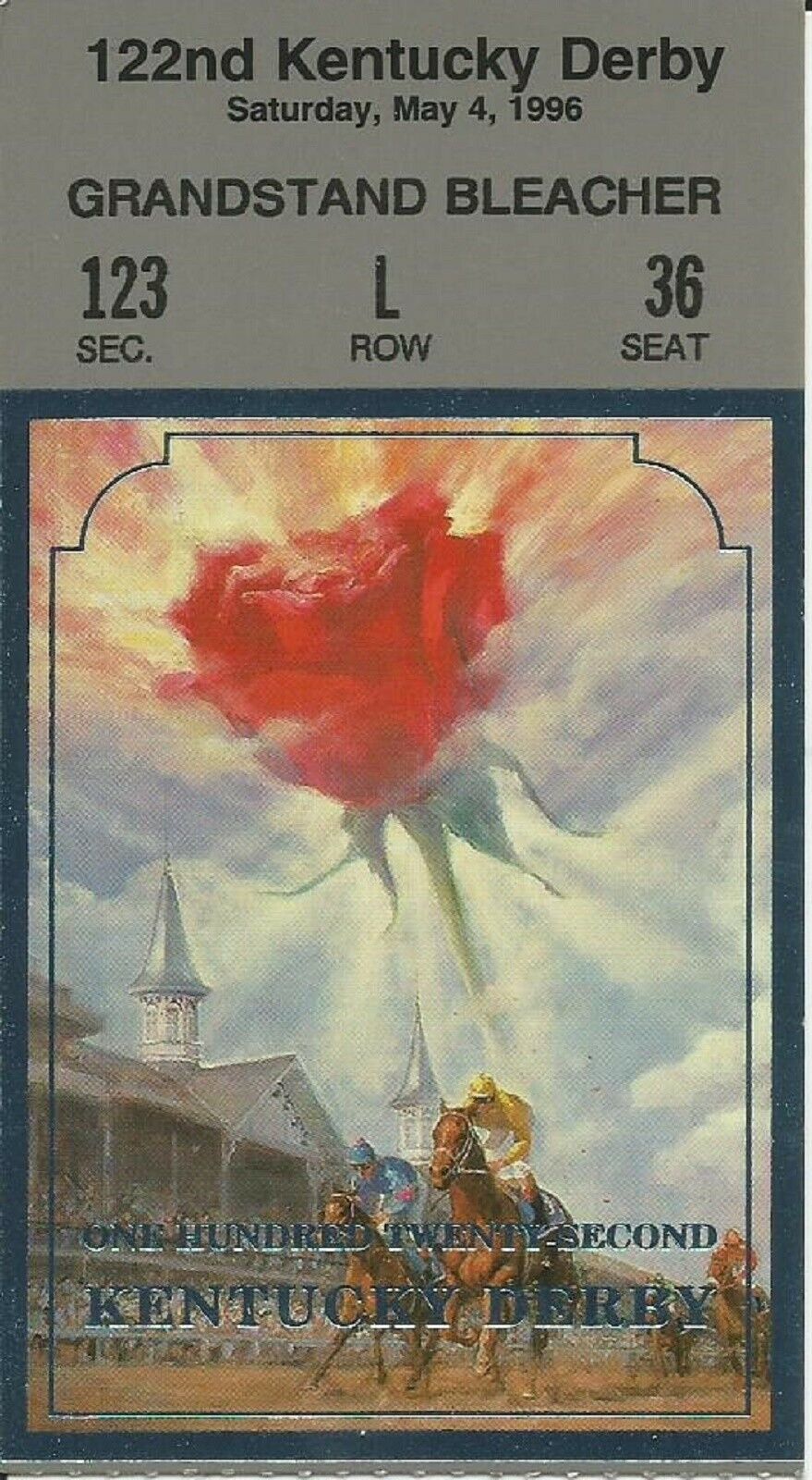 1996 122nd Kentucky Derby Grandstand BleacherTicket Stub 123 L
