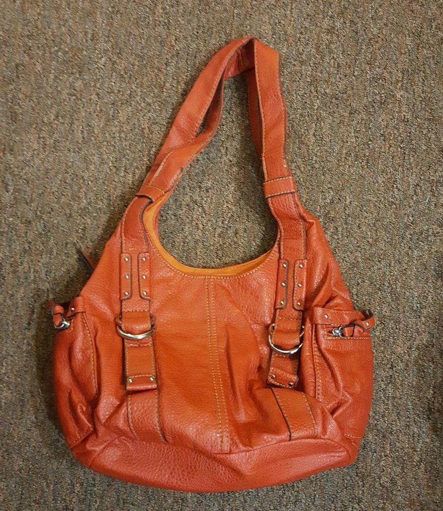 Orange Pebbled Faux Leather St Johns Bay Purse Hobo Handbag Double ...