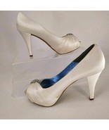 Davids Bridal Womens Diana Pleated Peep Toe Pumps Ivory Slip On Rhinesto... - $27.87