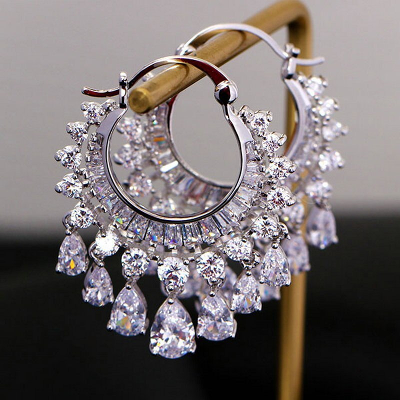 1 Pair Clear CZ Fully-jewelled Earring  Romantic Earrings Hoop Dangle Earring Fa