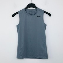 Nike Boy&#39;s Small Tank Top Gray Solid Dri-Fit Logo Jersey Crew Neck Athle... - $10.99