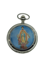 New Vintage Quartz Pocket Watch Jesus Christ &amp; Virgin Lady Guadalupe Hol... - $17.80