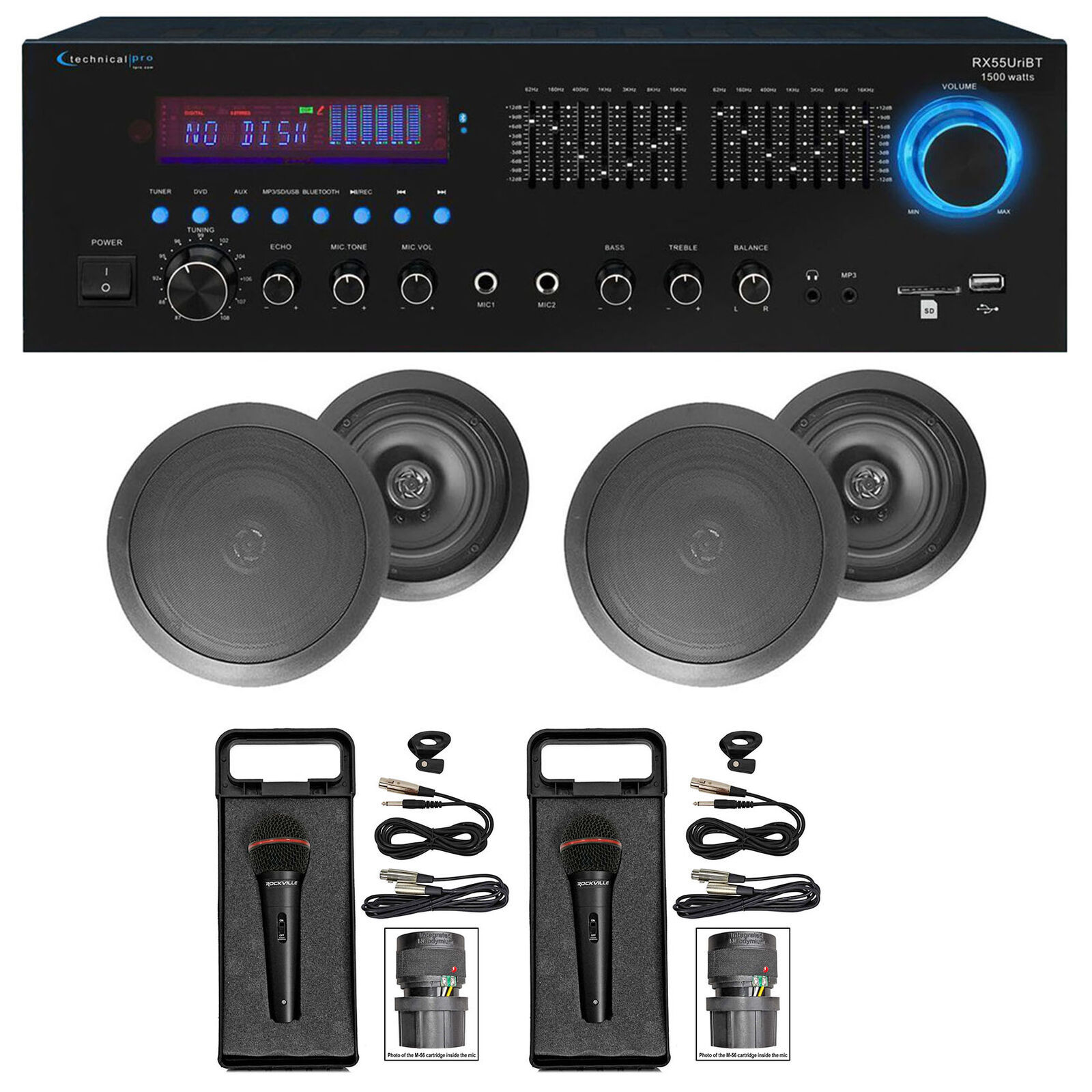 Home Karaoke Machine System w/ Bluetooth+(4) 6.5 Black Ceiling Speakers
