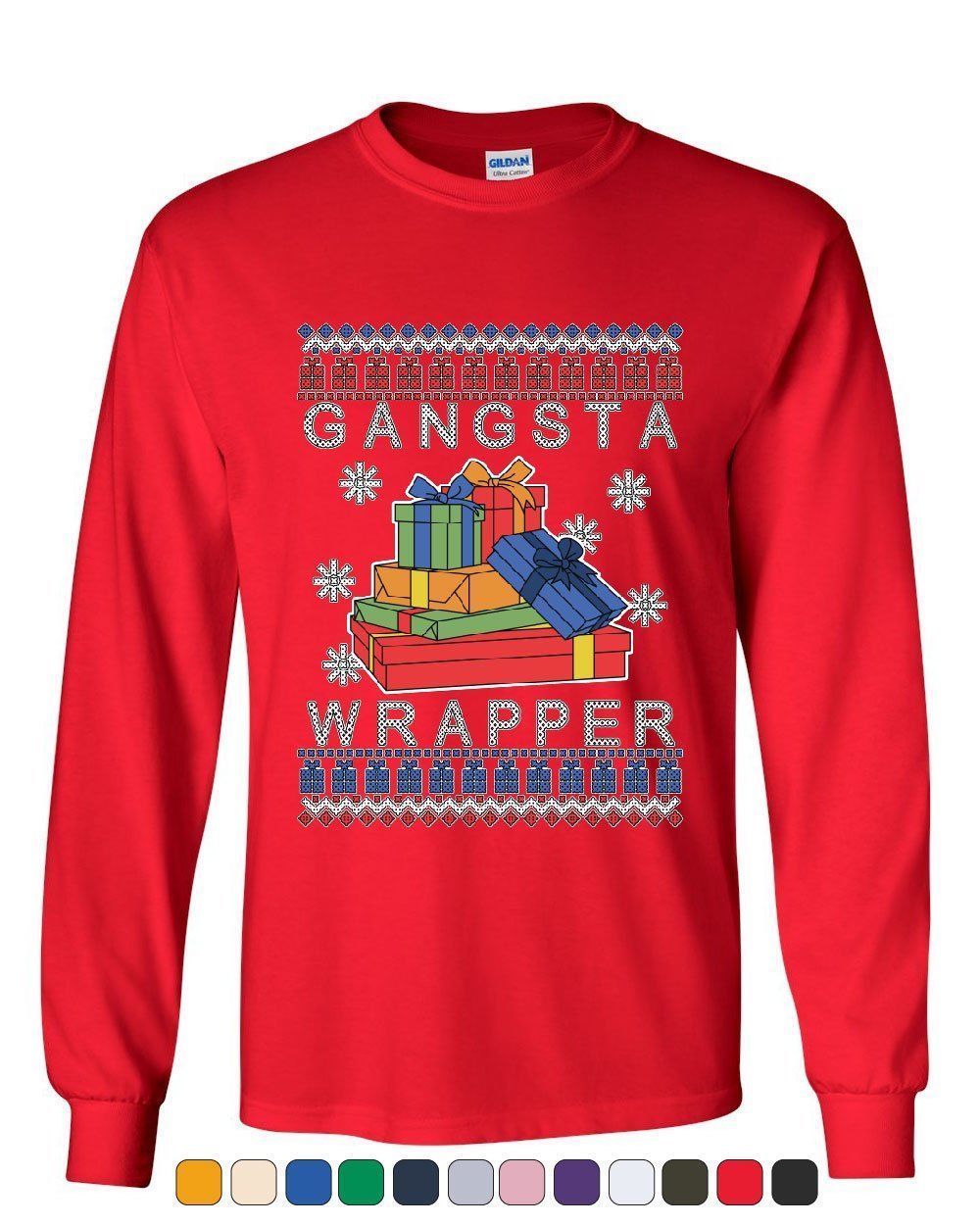 Gangsta Wrapper Ugly Sweater Long Sleeve T-Shirt Merry Jolly Christmas Xmas Tee