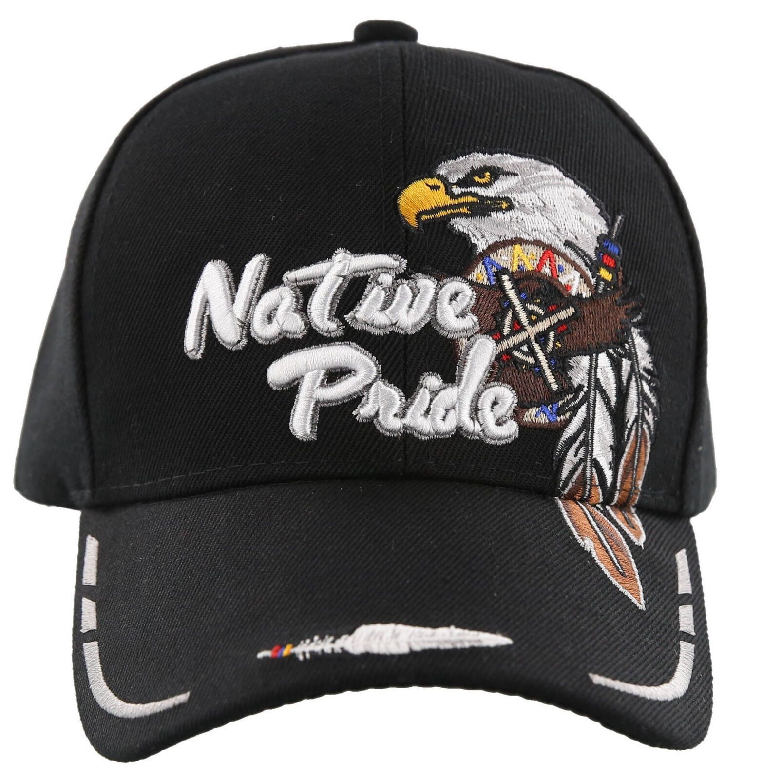 NEW! NATIVE PRIDE INDIAN AMERICAN EAGLE SIDE FEATHERS CAP HAT BLACK