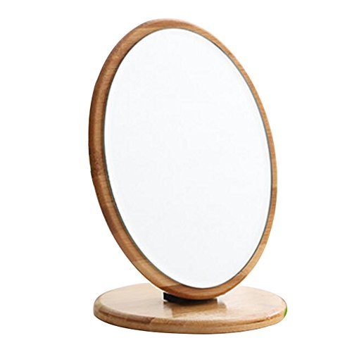 Bamboo Folding Mirror Makeup Cosmetic Bathroom Mirror Desktop Mirror-Oval