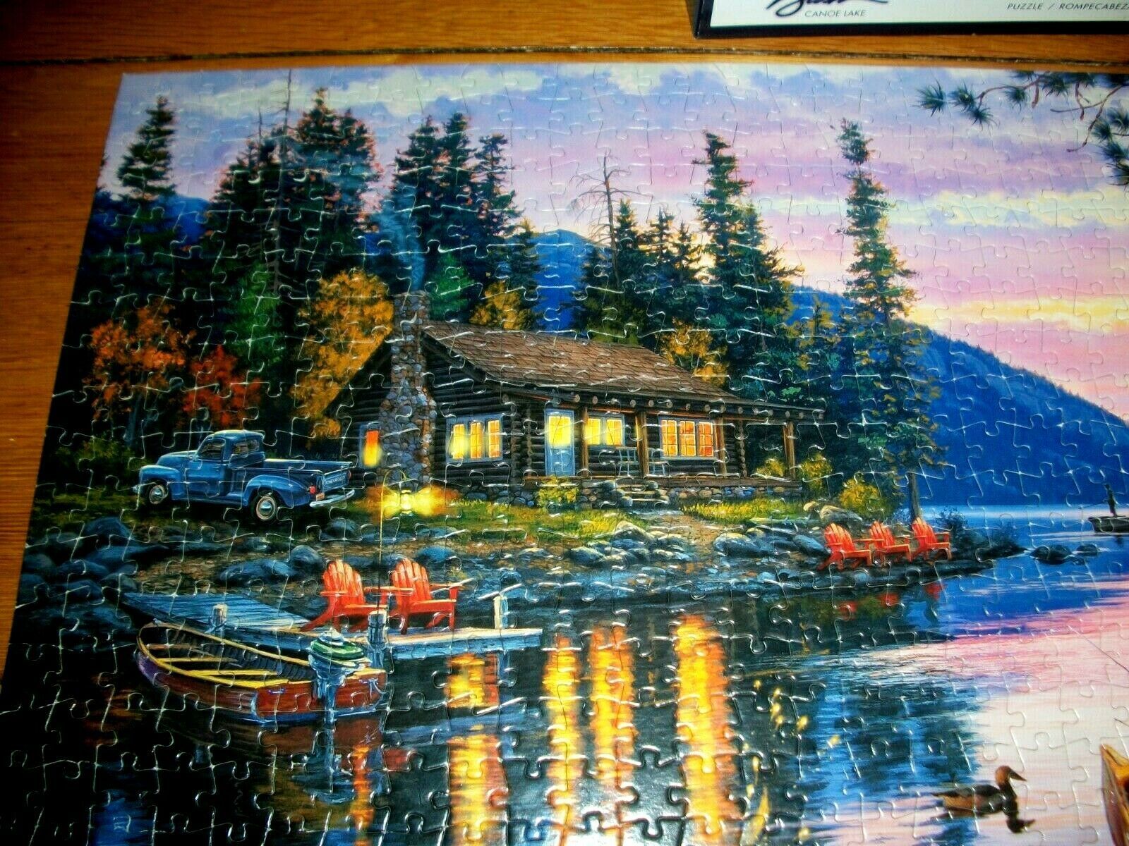 Jigsaw Puzzle 1000 Pieces Canoe Lake Campfire Cabin Ducks Darrell Bush