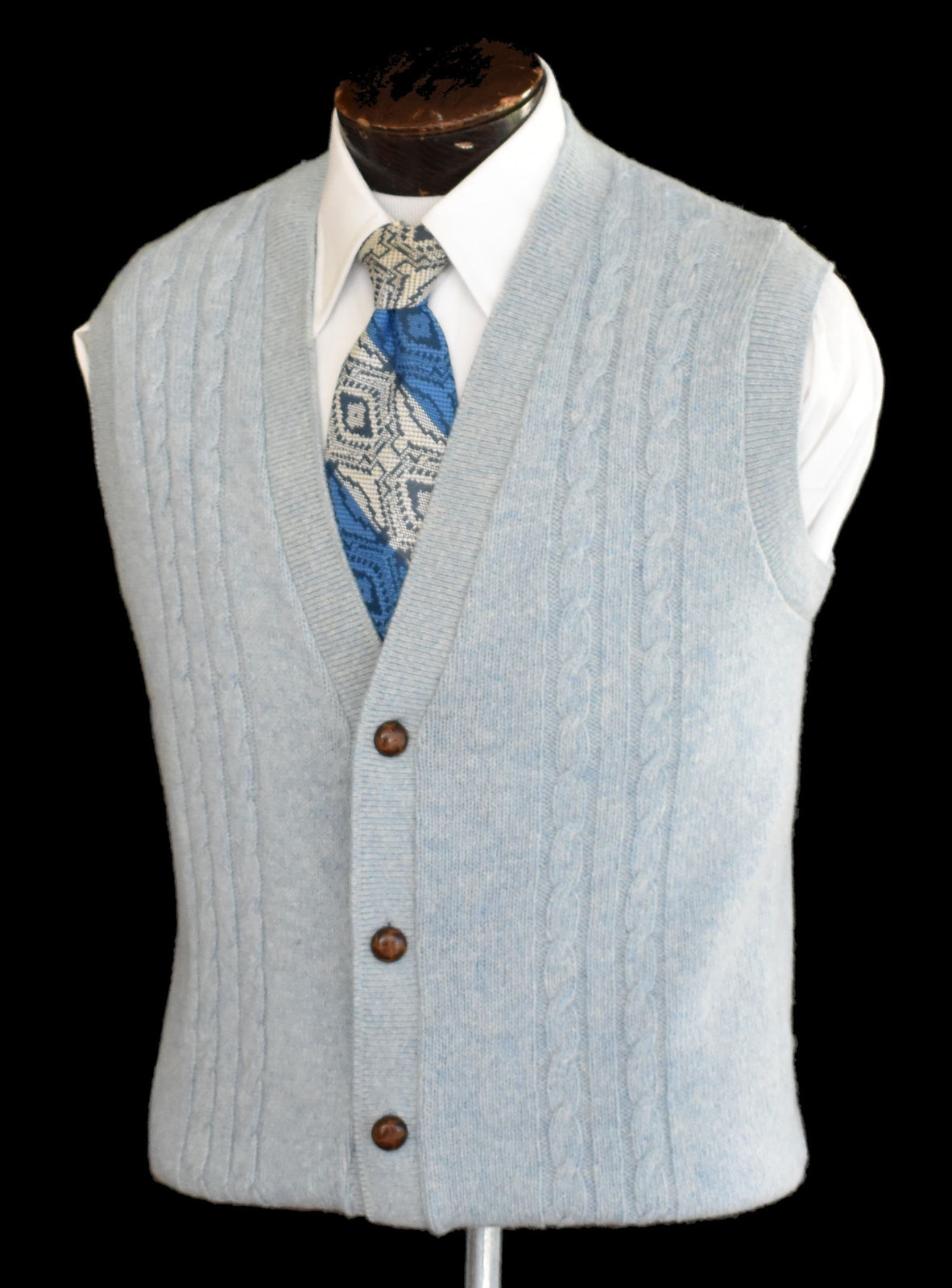 Vintage 70s Button Front Cable Knit Sweater Vest Size Small to Medium