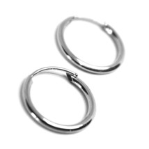 18K WHITE GOLD ROUND CIRCLE HOOP SMALL EARRINGS DIAMETER 12.5mm x 1.2mm, ITALY image 2