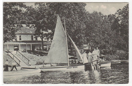 Boating Sail Boat Canoe Fairview Hotel Lake Manitau Rochester Indiana postcard - $6.44
