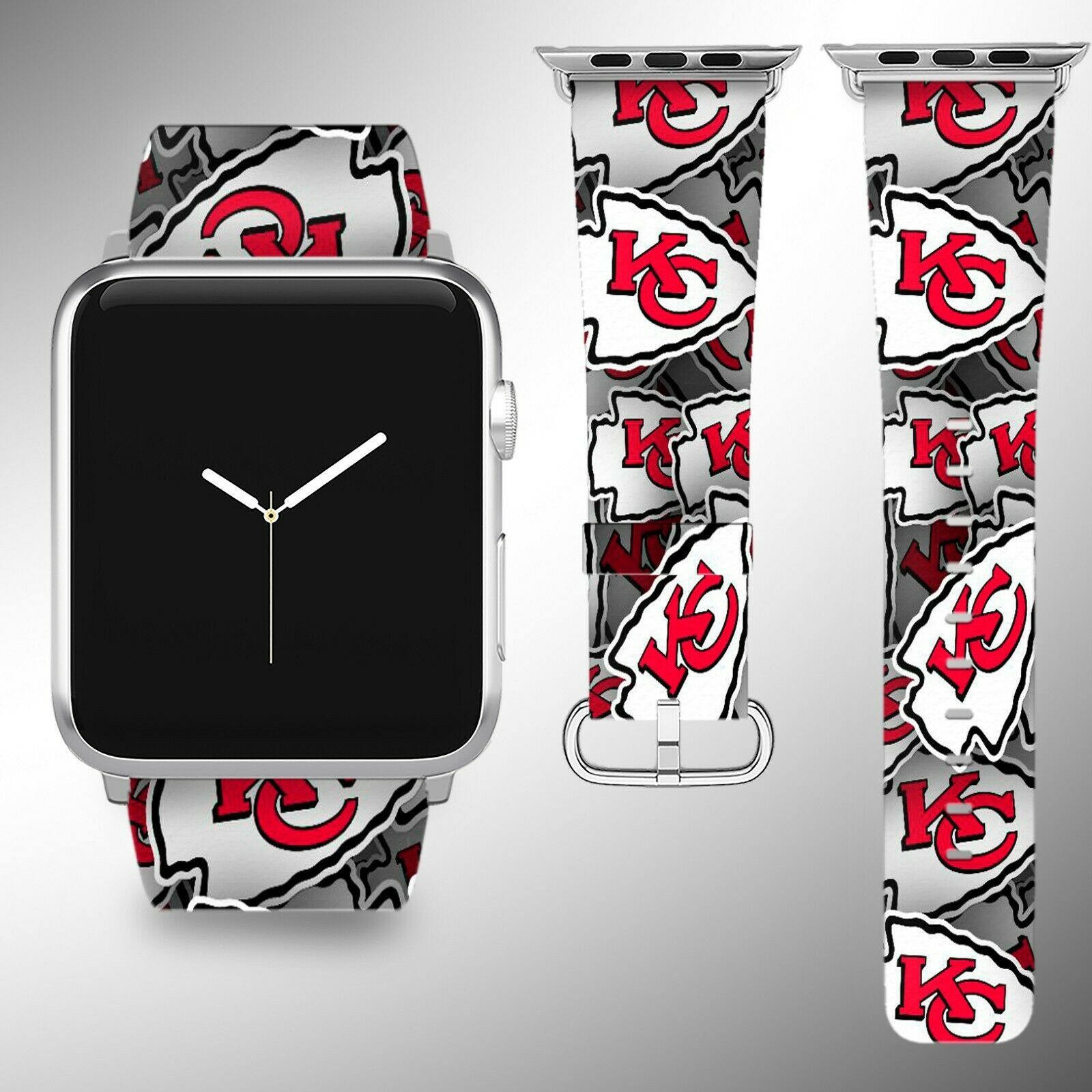 Kansas City Chiefs Apple Watch Band 38 40 42 44 mm Fabric Leather Strap 1 - Watch Bands