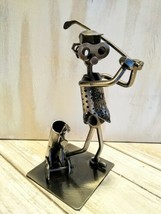 Nuts &amp; Bolts Steel Metal Swing Golfer FOLK ART SCRAP METAL Desk Sculptur... - $16.80