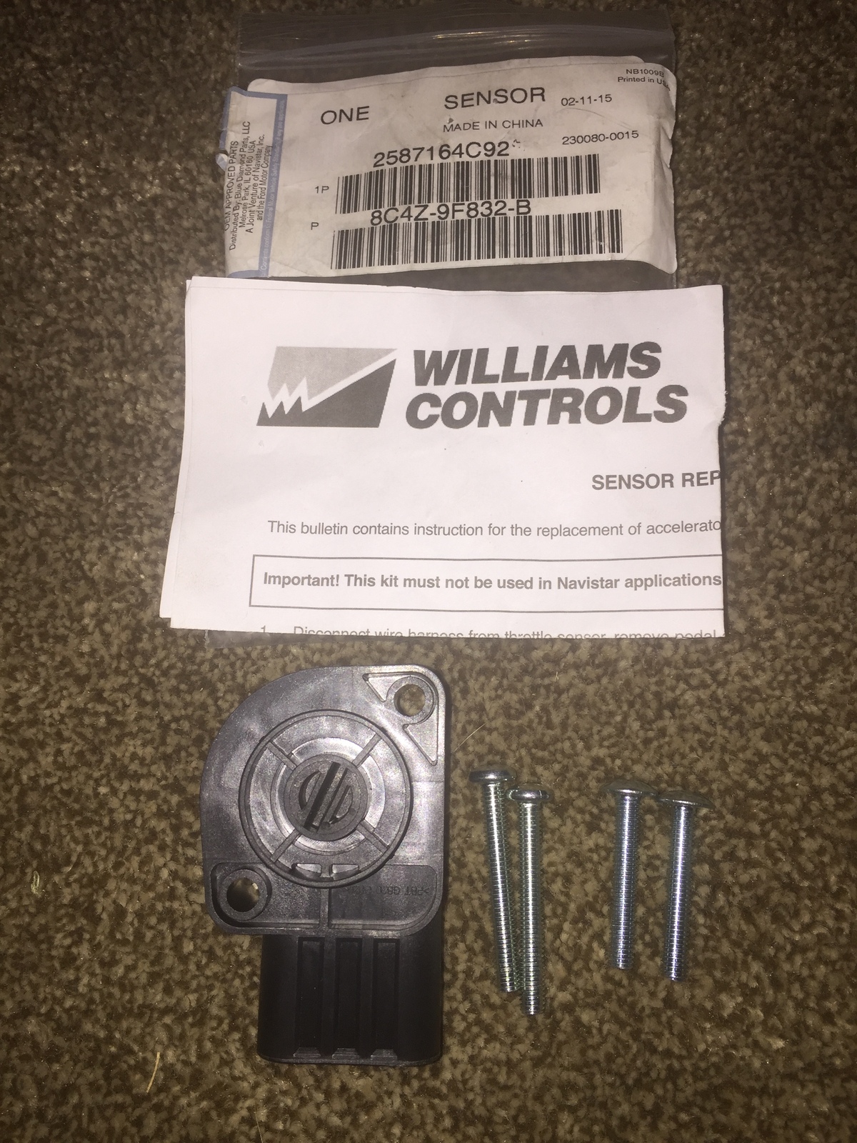 INTERNATIONAL ( WILLIAMS CONTROLS ) THROTTLE POSITION SENSOR / PART