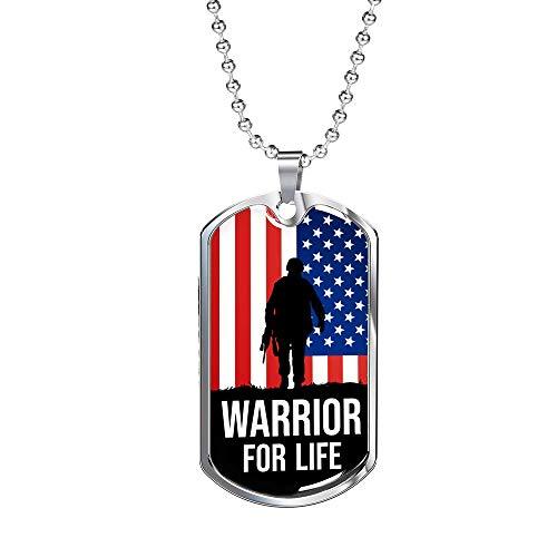 Express Your Love Gifts Warrior for Life American Flag Patriotic Soldier Necklac