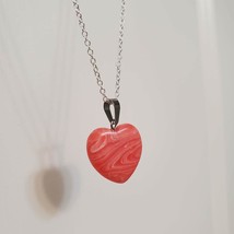 Stone Heart Necklace, Polished Crystal Pendant, 24" chain, Pink Red Agate image 6