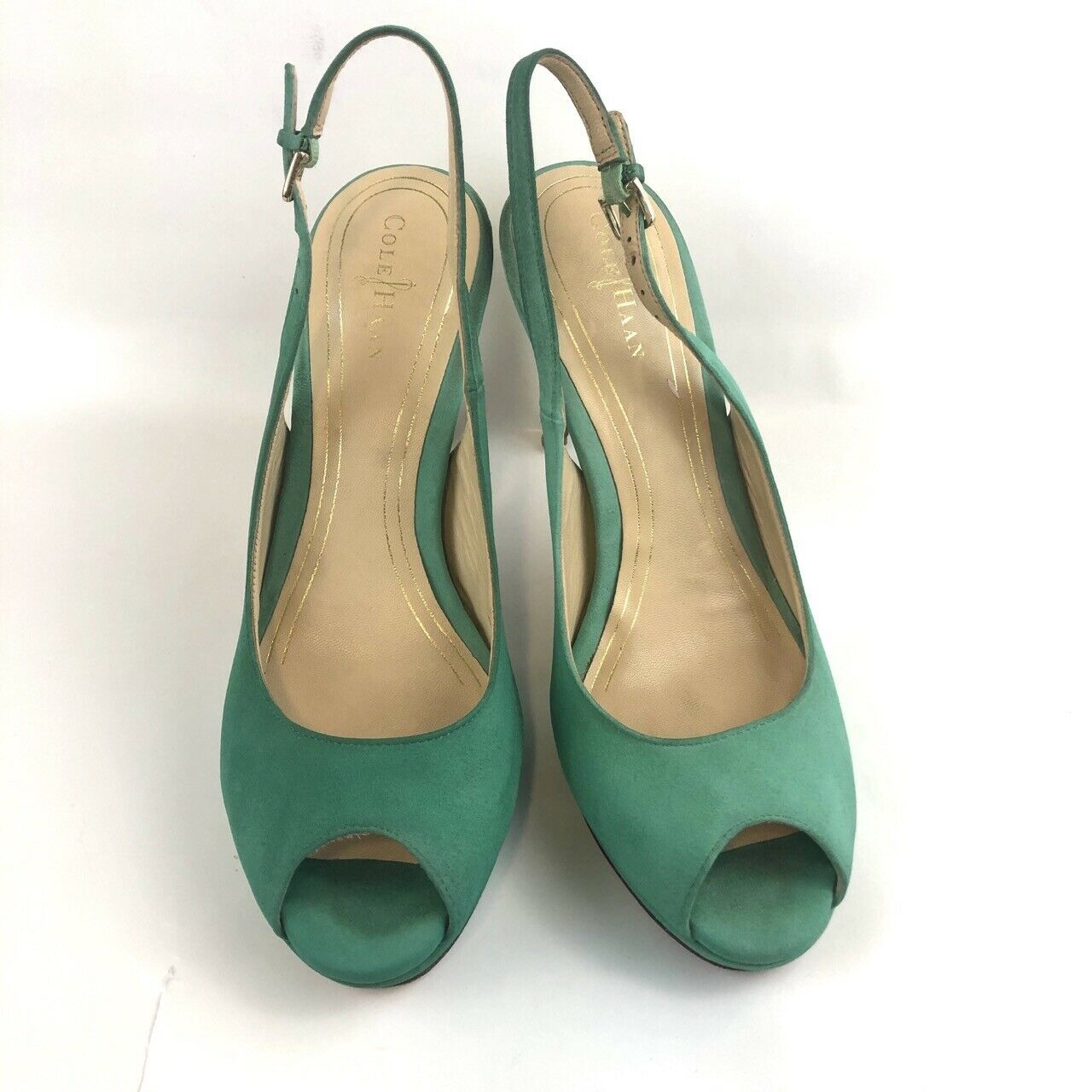 Cole Haan Air Peep Toe Green Suede Slingback Shoes Womens Size 6.5 - Heels