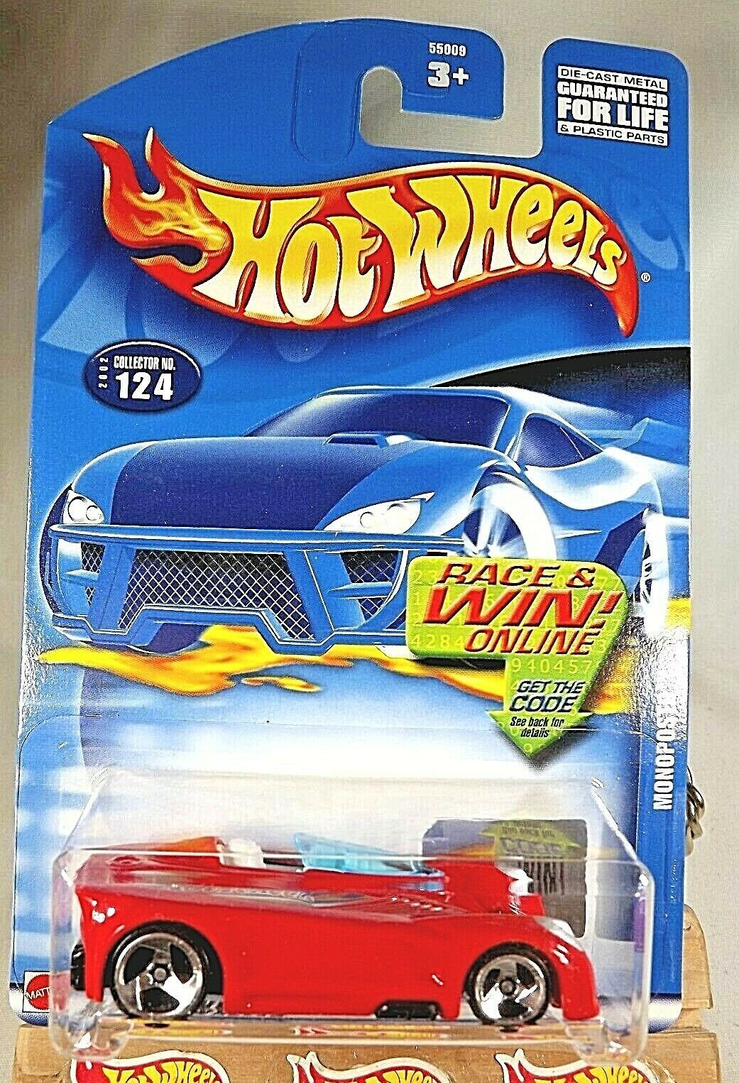 2002 Hot Wheels Collector No #124 MONOPOSTO Red w/Chrome 3Spoke-Variant Thailand