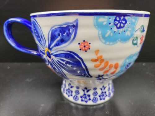 Primary image for Anthropologie Jennifer Orkin Lewis Blue Floral Large Pedestal Coffee Tea Cup Mug