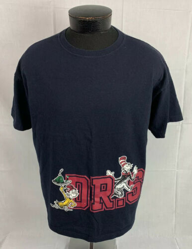 Primary image for Vintage Dr Seuss T Shirt 1996 Promo Tee 90s Men’s Large Navy Crew Logo Book