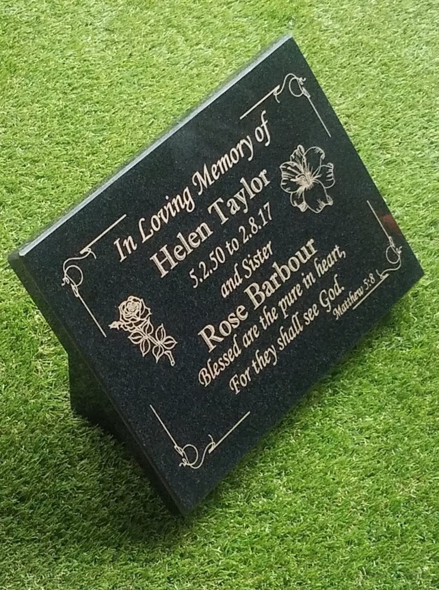 Custom Engraved Granite Memorial Headstone Marker Cemetery Slanted ...