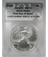 2013 Silver Eagle ANACS MS70 1st Day AJ865 - $53.15
