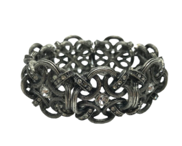 Vintage Premier Designs Stretch Bracelet Textured Metal Rhinestones Stat... - $12.86