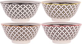 Set of 4 Assorted 6&quot; Black and White Stoneware Medallion Color Rim Bowls - $48.46