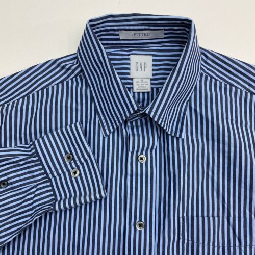 Gap Button Up Shirt Men's Size M Long Sleeve Blue Black Striped Fitted ...