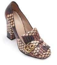 GUCCI Brown Leather Pumps Exotic Skin Marmont GG Block Heels Sz 39 w/Box - $864.50