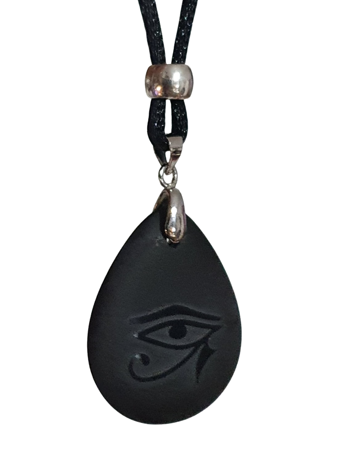 Eye of Horus Obsidian Pendant Egyptian God talisman Engraved 83.8cm cable tie
