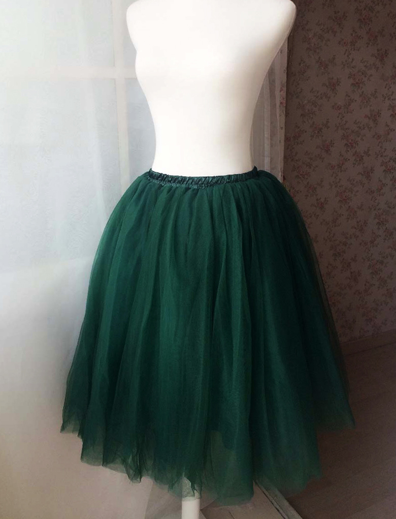 Dark Green Tulle Tutu Skirt Custom Ballerina Tulle Skirt 6 Layered Puffy Tutu Womens Clothing 6686