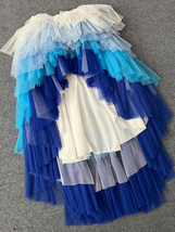 BLUE White High Low Layered Tulle Skirt Holiday Outfit Hi-lo Tulle Maxi Skirts image 6