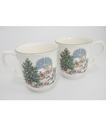 Nikko Happy Holidays Christmas Tree Mugs Santa Sleigh Lot of 2 Porcelain - $14.10
