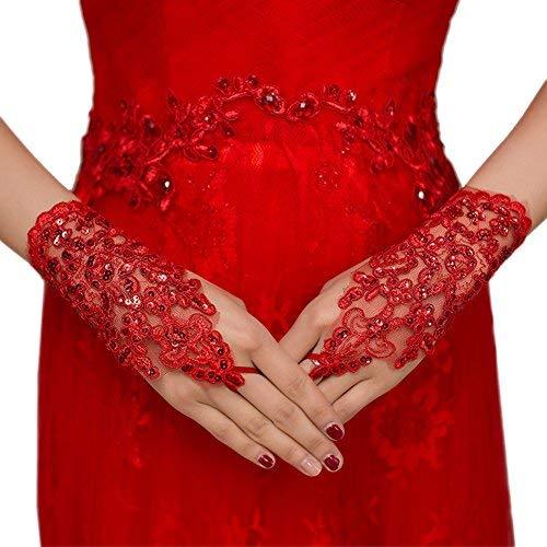 The Bride Marriage Dress Wedding Sequin Lace Short Gloves Wedding Gloves Red