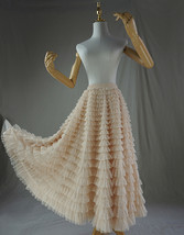 Women High Waist Tiered Tulle Skirt Polka Dot Champagne Maxi Tutu Skirt US0-US24 image 1
