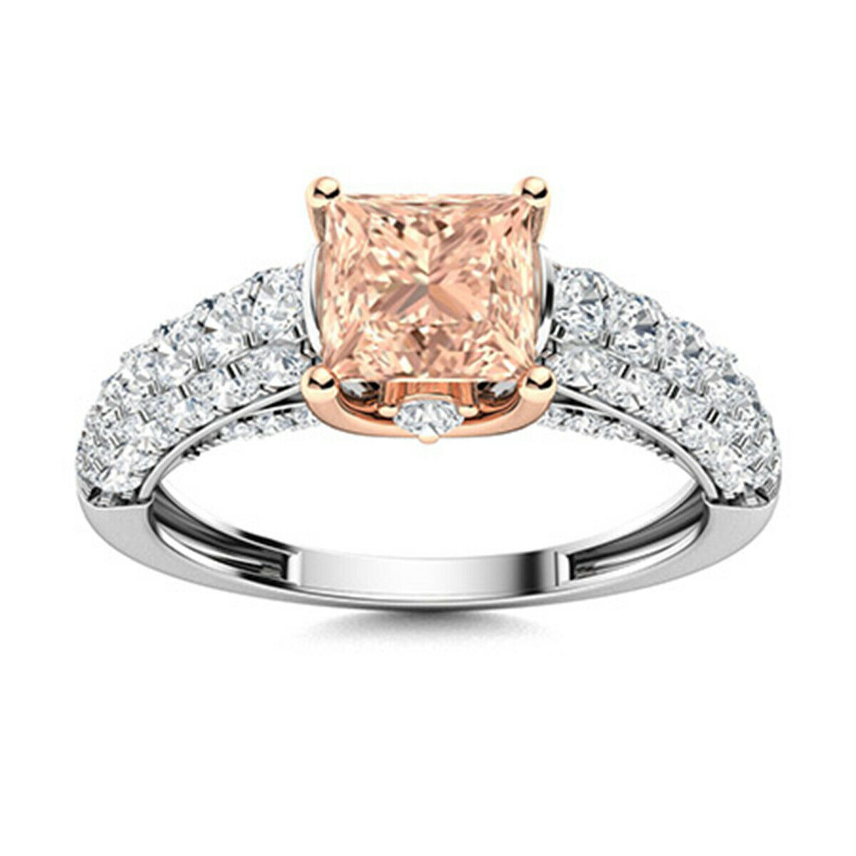 0.75 Ctw Princess Cut Morganite 10K White Gold Women Engagement Ring
