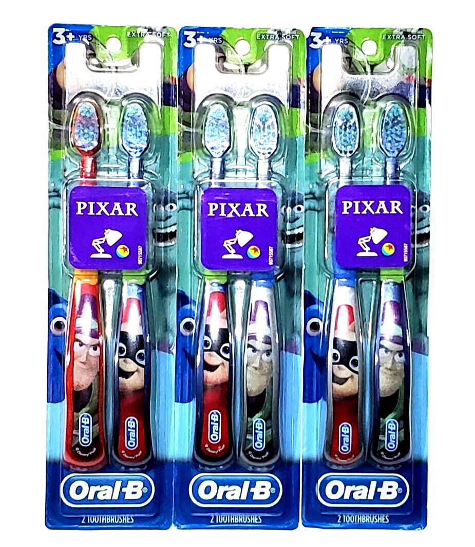 3 Packs Of 2 Oral-B Pixar Extra Soft 3+ Years Toothbrushes Incredibles ...