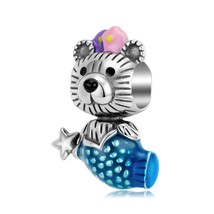 Wow Charms 925 Sterling Silver Charm Little Bear Mermaid Bead Enamel Jewelry New - $17.99