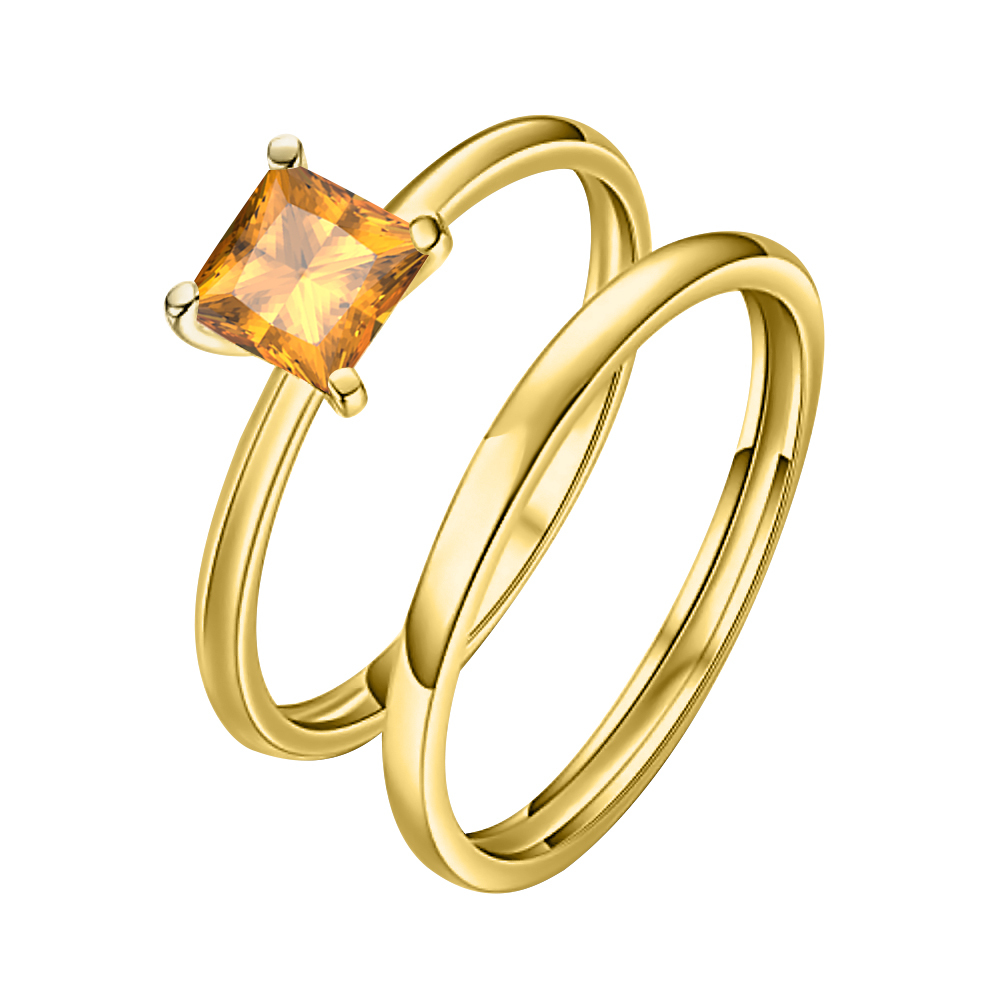 8mm Princess Cut Solitaire Citrine 14k Yellow Gold Wedding Band Bridal Ring
