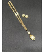 Necklace And Earrings Faux Pearl And Gold Tone Chain Fashion Jewelry - $19.30