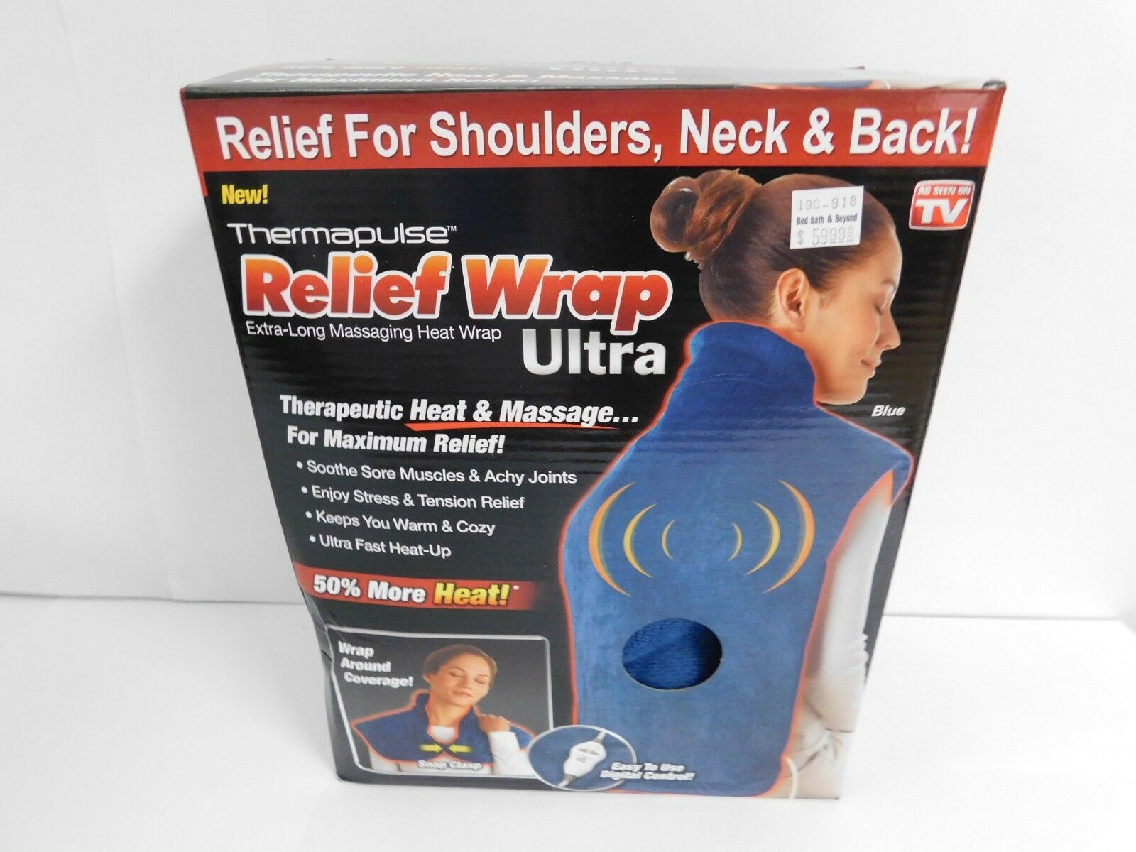 NEW THERMAPULSE RELIEF WRAP ULTRA, BLUE, AS SEEN ON TV, 50 MORE HEAT