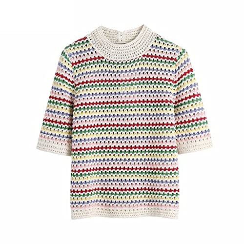 Stand Collar Rainbow Striped Casual Jacquard Knitting Sweater SW804, As Pic Sw80
