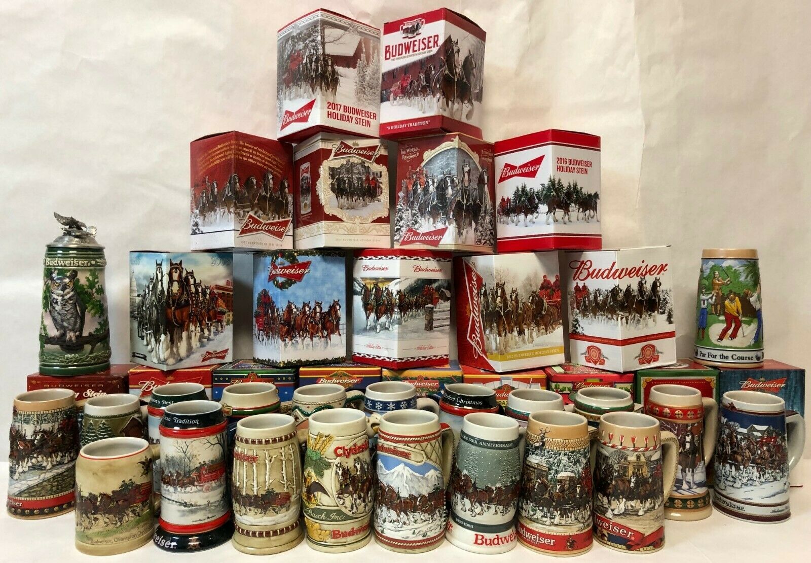 COMPLETE SET of Budweiser Holiday Steins 19802018 PLUS Two LimEd