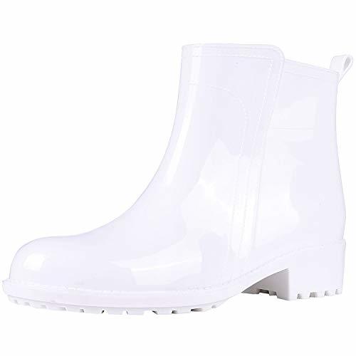 Evshine Womens Glossy White Ankle Rain Boots Waterproof Garden Shoes Boots 5570