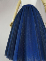 Navy Tea Length Tulle Skirt Plus Size Tulle Skirts Navy A-line Polka dot Skirt image 4
