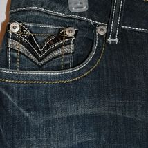 Request Women's Dark Blue Distressed Rhinestone Embellished Jeans Size 13/32 image 4