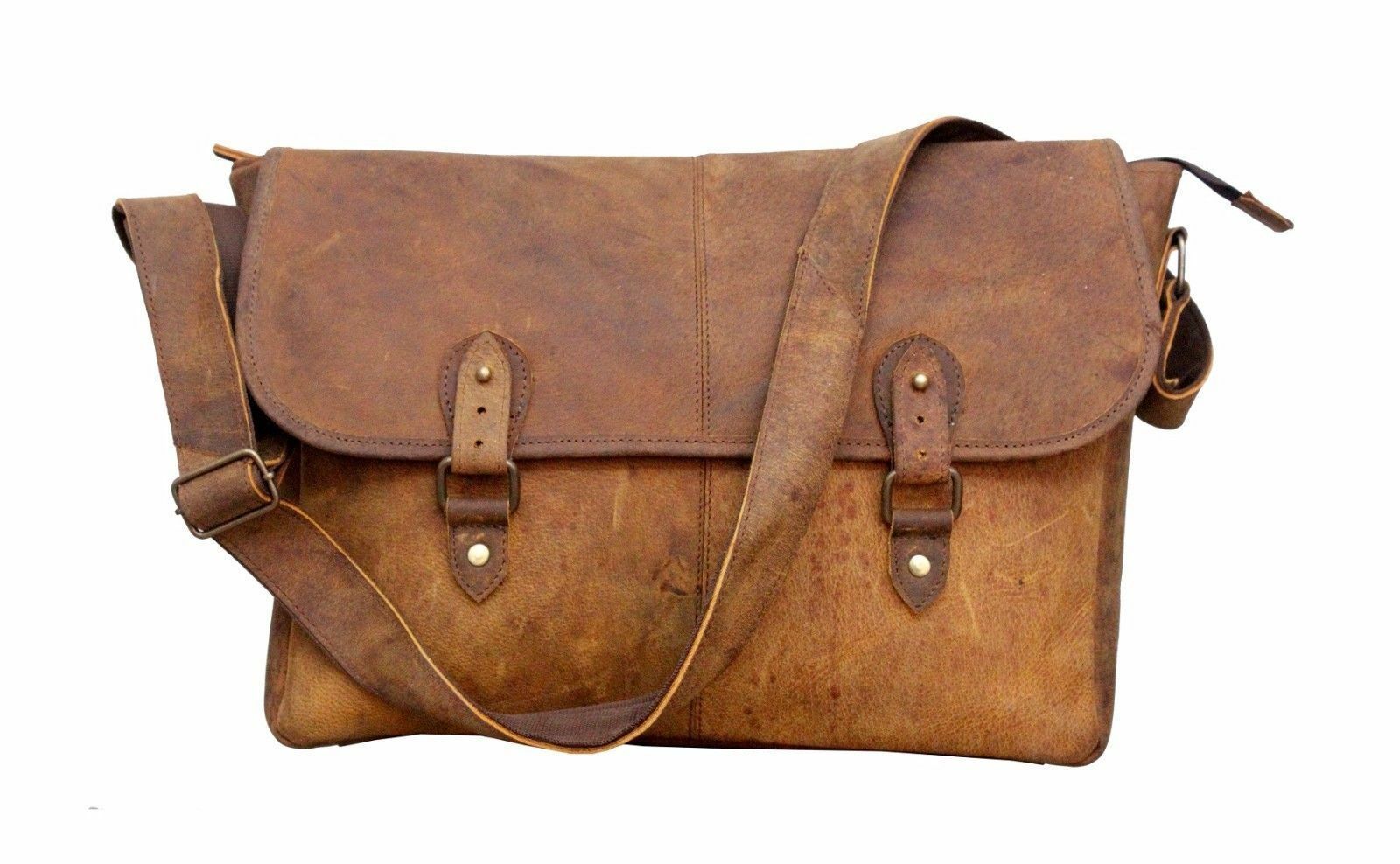 15" Men Soft Leather Buffalo Laptop Shoulder Bag Messenger New Genuine Bags & Backpacks