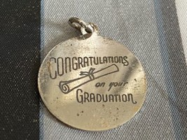 Vintage Sterling Silver Necklace Charm Graduation Congratulations 1970 Diploma - $23.36