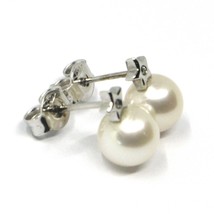 18K WHITE GOLD MINI EARRINGS WITH STAR, WHITE ROUND PEARLS 6 MM AND DIAMONDS image 2