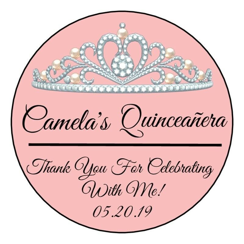 Personalized Quinceanera Party Stickers Labels Tag Favors Pink Crown Favors Party